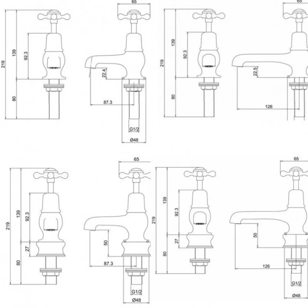 Burlington Claremont 3 Inch Basin Pillar Taps