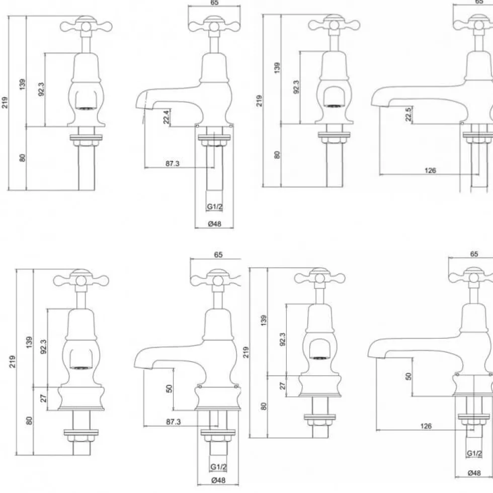 Burlington Claremont 5 Inch Basin Pillar Taps