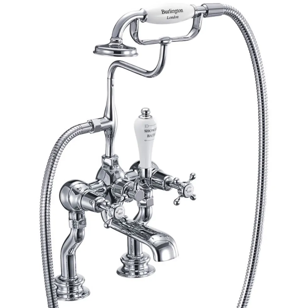 Burlington Claremont Regent Tall Deck Mounted Bath Shower Mixer with Straight Valves