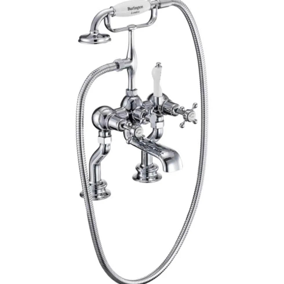 Burlington Claremont Regent Tall Deck Mounted Bath Shower Mixer with Straight Valves