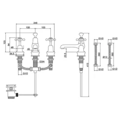 Burlington Claremont 3 Tap Hole Basin Mixer with Pop-up Waste