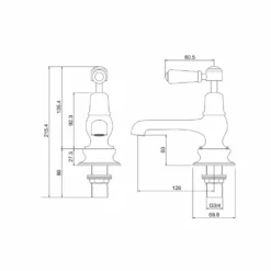 Burlington Kensington Deck Mounted Bath Pillar Taps