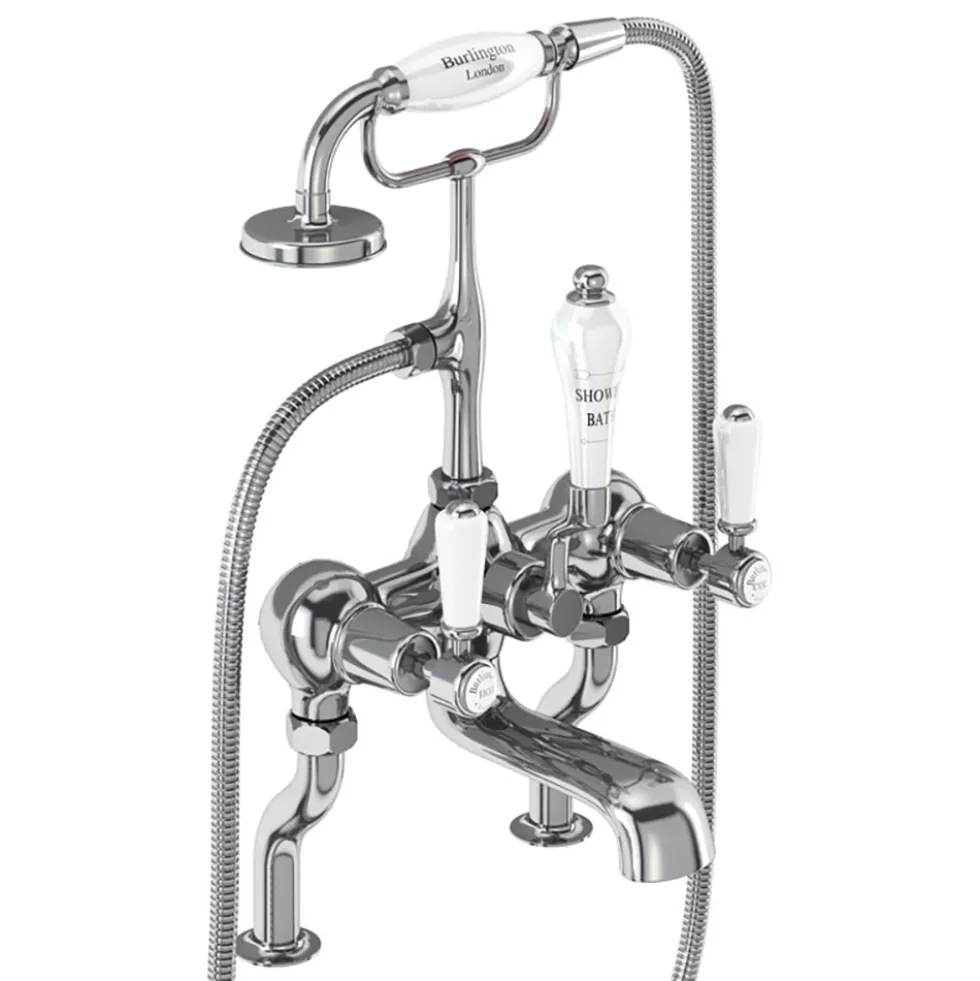 Burlington Kensington Deck Mounted Bath Shower Mixer with Straight Valves