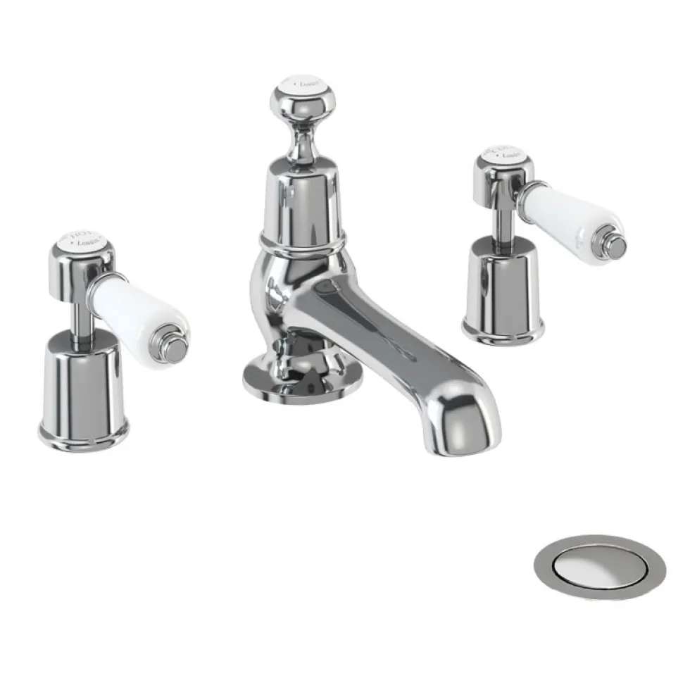 Burlington Kensington 3 Tap Hole Basin Mixer with Pop-up Waste