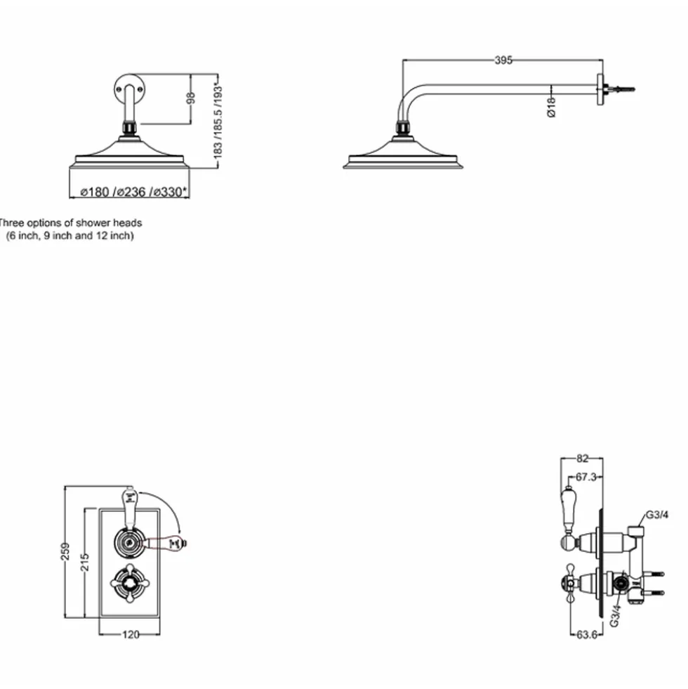 Burlington Trent Concealed Thermostatic Shower Kit with Fixed AirBurst Shower Head