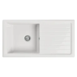 Butler & Rose 1 Bowl White Ceramic Kitchen Sink with Reversible Drainer - 1010 x 525mm