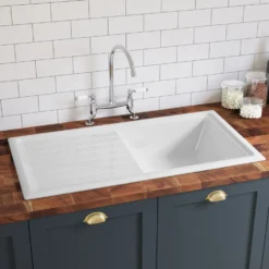 Butler & Rose 1 Bowl White Ceramic Kitchen Sink with Reversible Drainer - 1010 x 525mm
