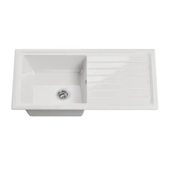Butler & Rose 1 Bowl White Ceramic Kitchen Sink with Reversible Drainer - 1010 x 525mm