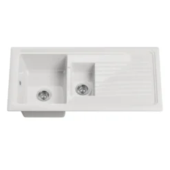 Butler & Rose 1.5 Bowl White Ceramic Kitchen Sink with Reversible Drainer - 1010mm x 525mm