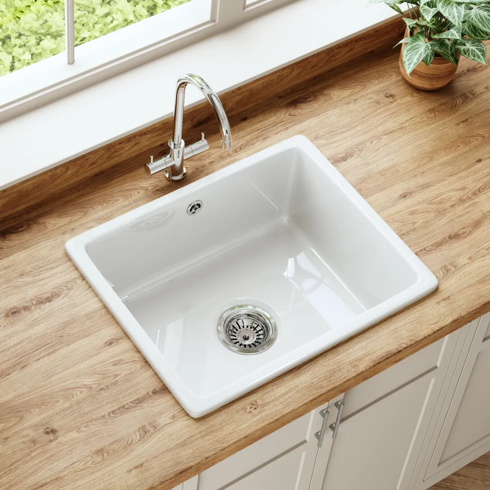 Butler & Rose Bryn 1 Bowl Fireclay Ceramic Inset/Undermount Kitchen Sink - 548mm x 442mm