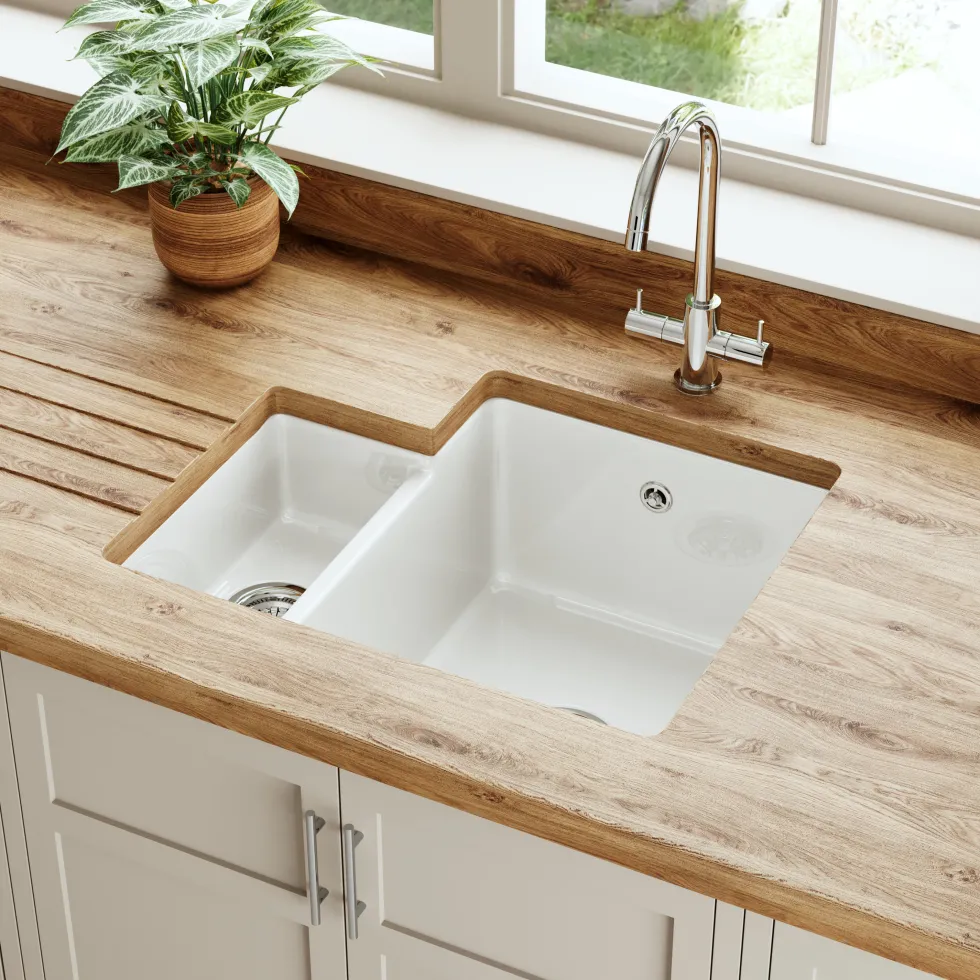 Butler & Rose Bryn 1.5 Bowl White Fine Fireclay Ceramic Inset/Undermount Kitchen Sink - 549 x 441mm