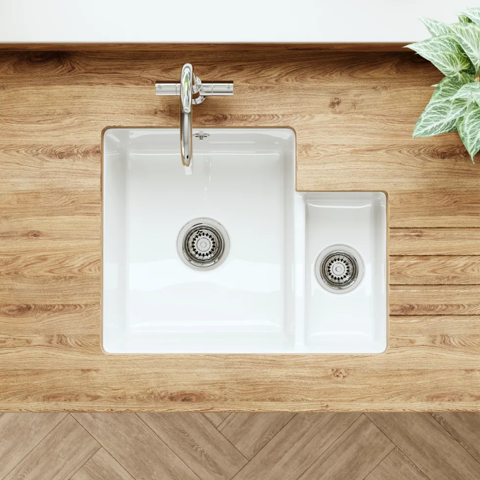 Butler & Rose Bryn 1.5 Bowl White Fine Fireclay Ceramic Inset/Undermount Kitchen Sink - 549 x 441mm