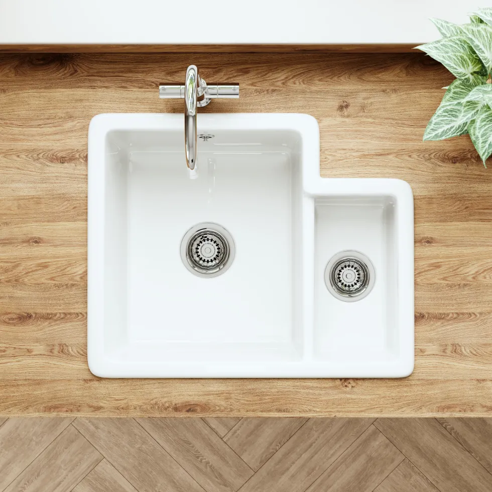 Butler & Rose Bryn 1.5 Bowl White Fine Fireclay Ceramic Inset/Undermount Kitchen Sink - 549 x 441mm