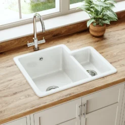 Butler & Rose Bryn 1.5 Bowl White Fine Fireclay Ceramic Inset/Undermount Kitchen Sink - 549 x 441mm