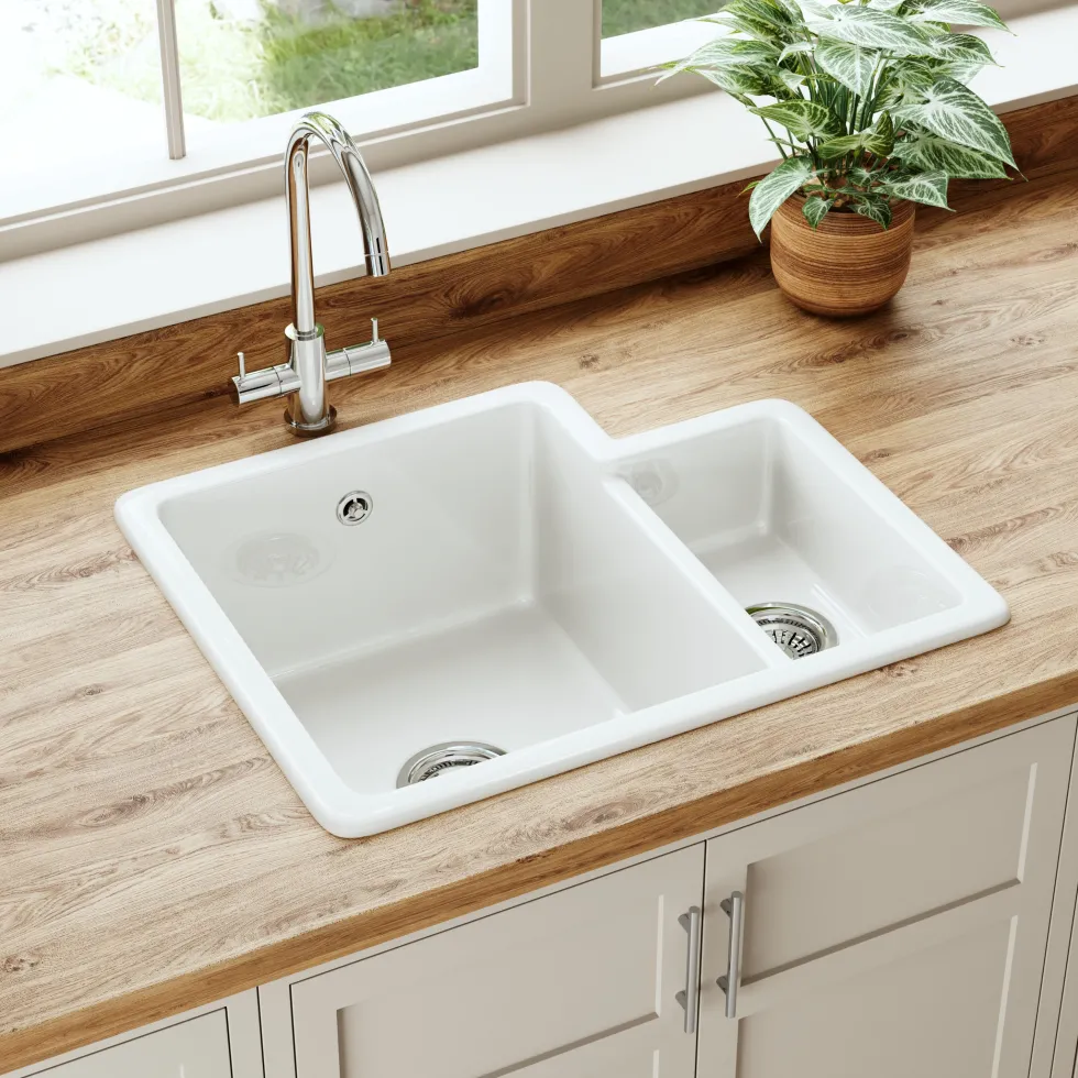 Butler & Rose Bryn 1.5 Bowl White Fine Fireclay Ceramic Inset/Undermount Kitchen Sink - 549 x 441mm