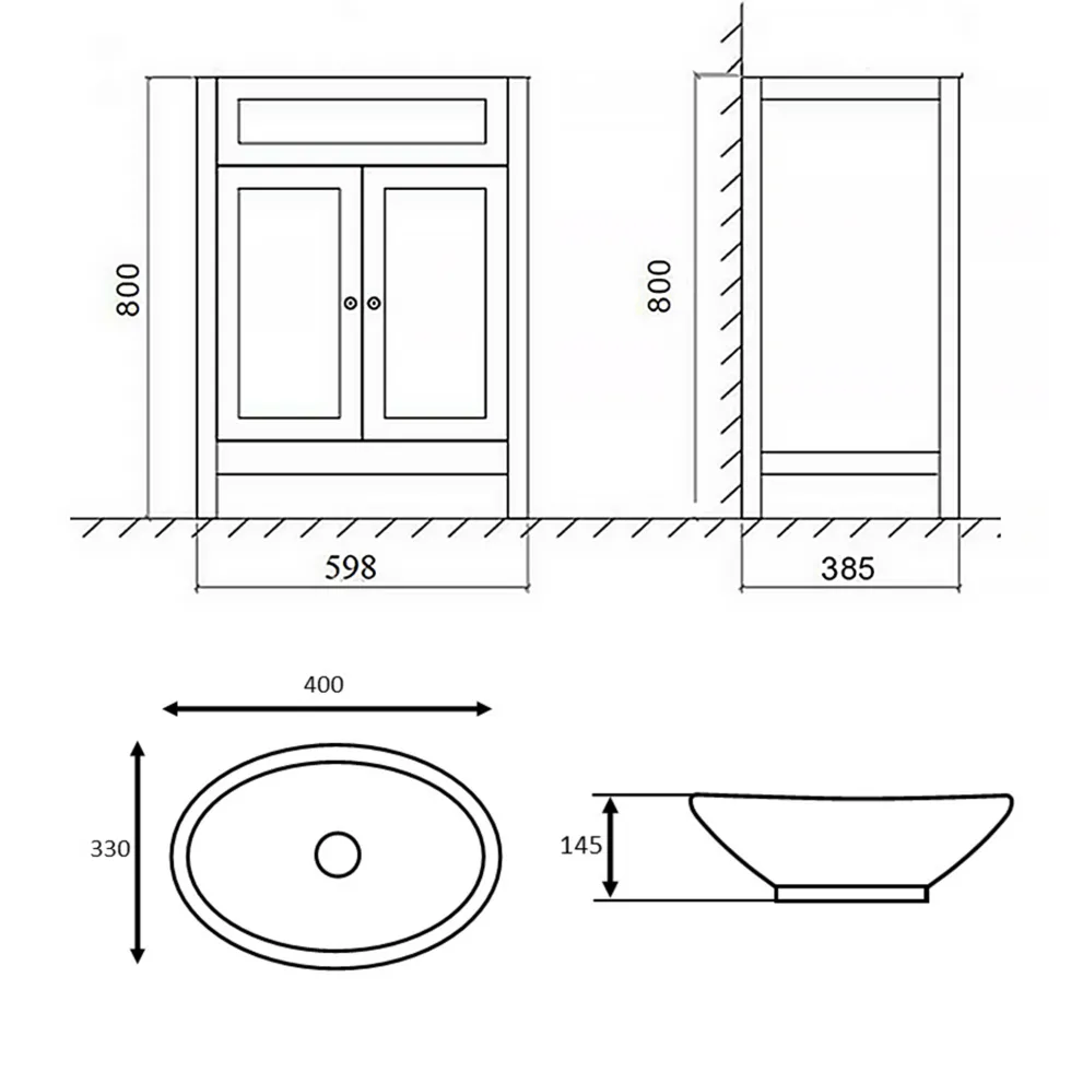 Butler & Rose Catherine 600mm Floorstanding Vanity Unit & Countertop