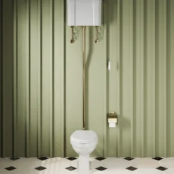Butler & Rose Catherine Traditional High Level Toilet with Pan, Cistern & Brushed Brass Flush Pipe Set
