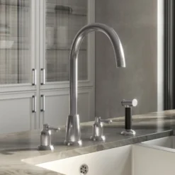 Butler & Rose Daphne 4 Hole Curved Spout Kitchen Mixer Tap with Lever Handles & Pull-Out Rinse