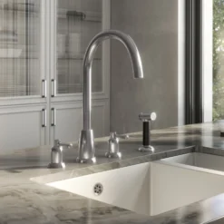 Butler & Rose Daphne 4 Hole Curved Spout Kitchen Mixer Tap with Lever Handles & Pull-Out Rinse