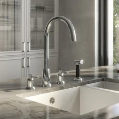 Butler & Rose Daphne 4 Hole Curved Spout Kitchen Mixer Tap with Lever Handles & Pull-Out Rinse
