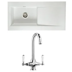 Butler & Rose Dream 1 Bowl White Ceramic Fireclay Kitchen Sink & Victoria Traditional Kitchen Mixer Tap