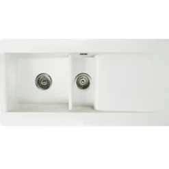 Butler & Rose Dream 1.5 Bowl White Ceramic Fireclay Kitchen Sink with Reversible Drainer & Waste Kit - 1010mm x 510mm