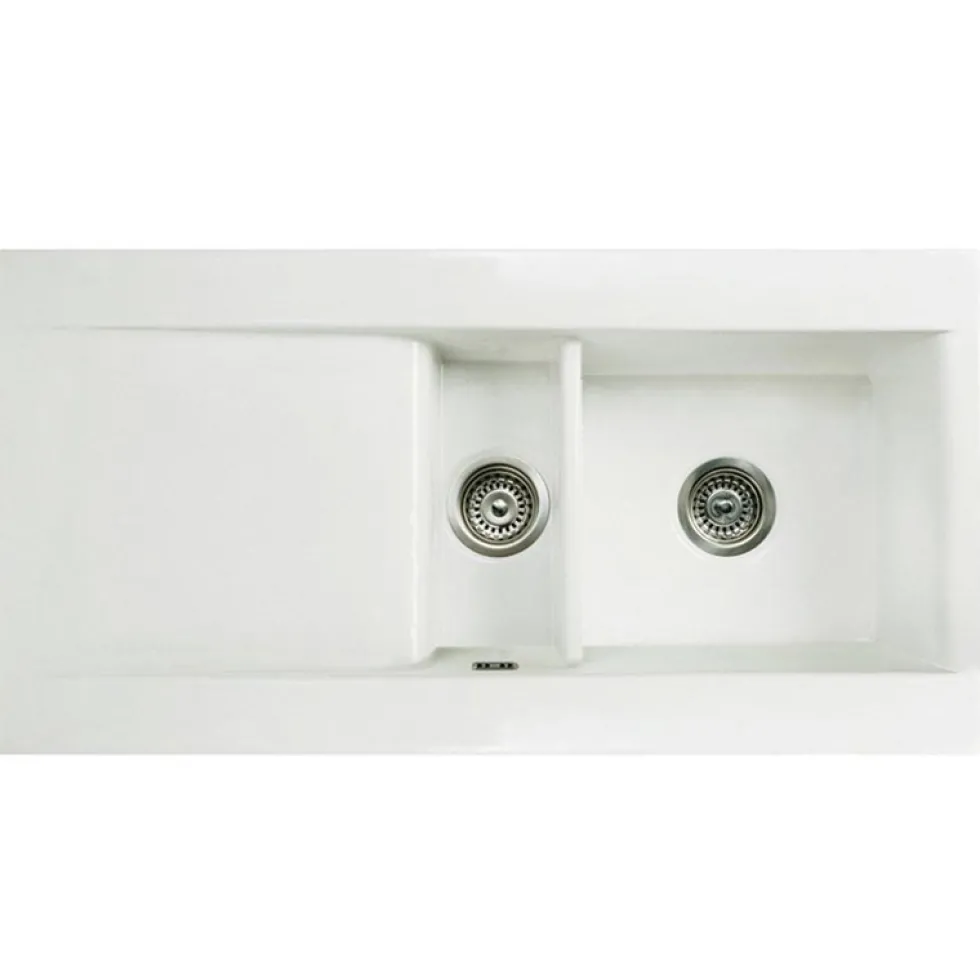 Butler & Rose Dream 1.5 Bowl White Ceramic Fireclay Kitchen Sink with Reversible Drainer & Waste Kit - 1010mm x 510mm