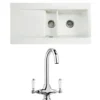 Butler & Rose Dream 1.5 Bowl White Ceramic Fireclay Kitchen Sink & Victoria Traditional Kitchen Mixer Tap