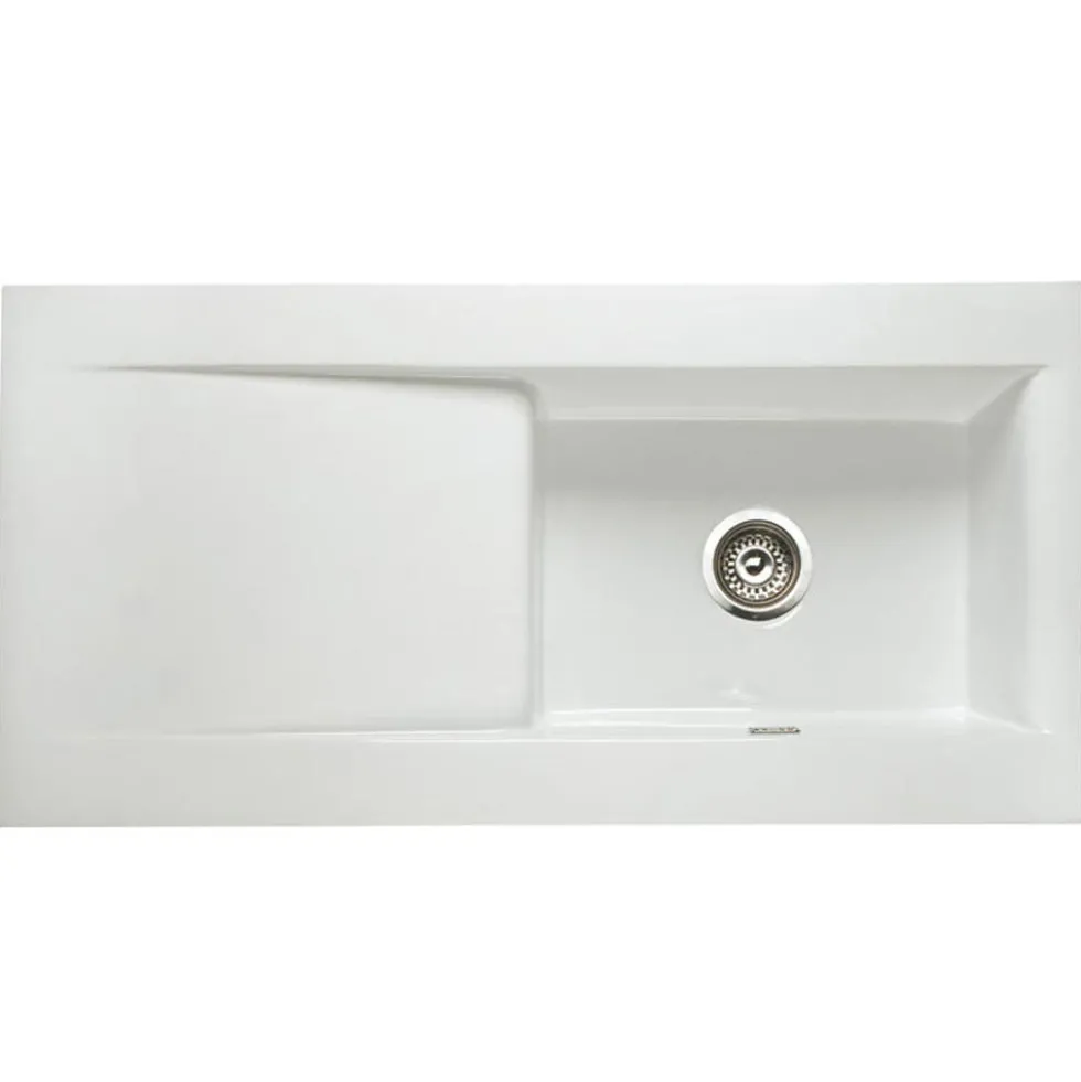 Butler & Rose Dream White Ceramic Fireclay Single Bowl Kitchen Sink with Reversible Drainer & Waste Kit - 1010mm x 510mm