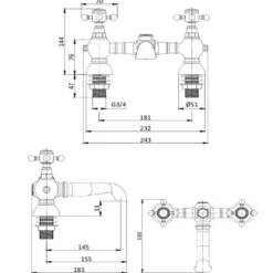 Butler & Rose Eliza Crosshead Deck Mounted Bath Filler Tap