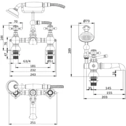 Butler & Rose Eliza Crosshead Deck Mounted Bath Shower Mixer Tap