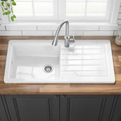 Butler & Rose Farmhouse 1 Bowl White Ceramic Kitchen Sink with Reversible Drainer - 1000 x 500mm