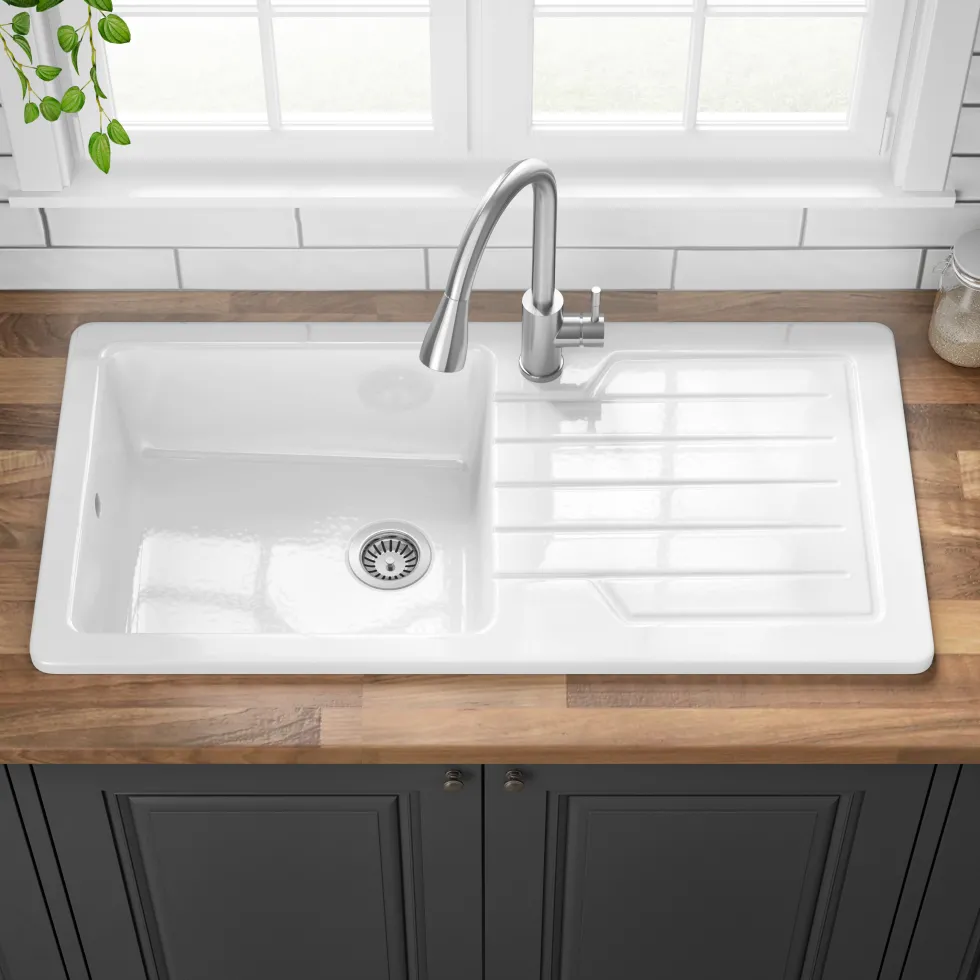 Butler & Rose Farmhouse 1 Bowl White Ceramic Kitchen Sink with Reversible Drainer - 1000 x 500mm