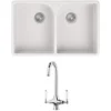 Butler & Rose Fireclay Ceramic White Double Belfast Kitchen Sink, Tap & Waste
