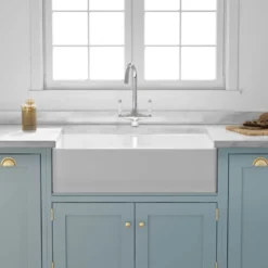 Butler & Rose Fireclay Ceramic White Double Belfast Kitchen Sink, Tap & Waste