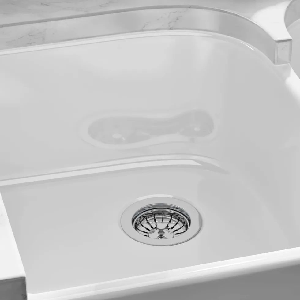Butler & Rose Fireclay Ceramic White Double Belfast Kitchen Sink, Tap & Waste