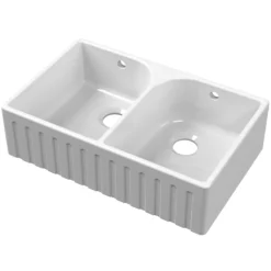 Butler & Rose Fluted Ceramic Fireclay Double Belfast / Butler Kitchen Sink - 795 x 500mm