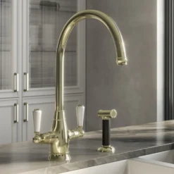 Butler & Rose Ivy Twin Lever Mono Kitchen Mixer Tap with Pull-Out Rinse