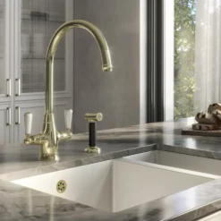 Butler & Rose Ivy Twin Lever Mono Kitchen Mixer Tap with Pull-Out Rinse