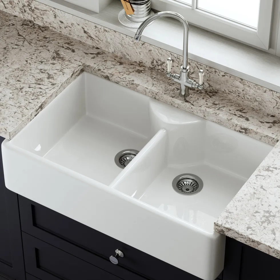 Butler & Rose Large Double Belfast / Butler Ceramic Fireclay Kitchen Sink - 895 x 550mm