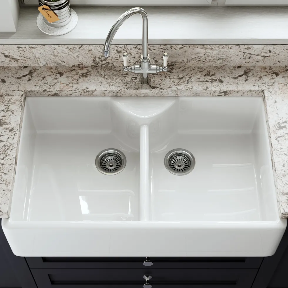 Butler & Rose Large Double Belfast / Butler Ceramic Fireclay Kitchen Sink - 895 x 550mm