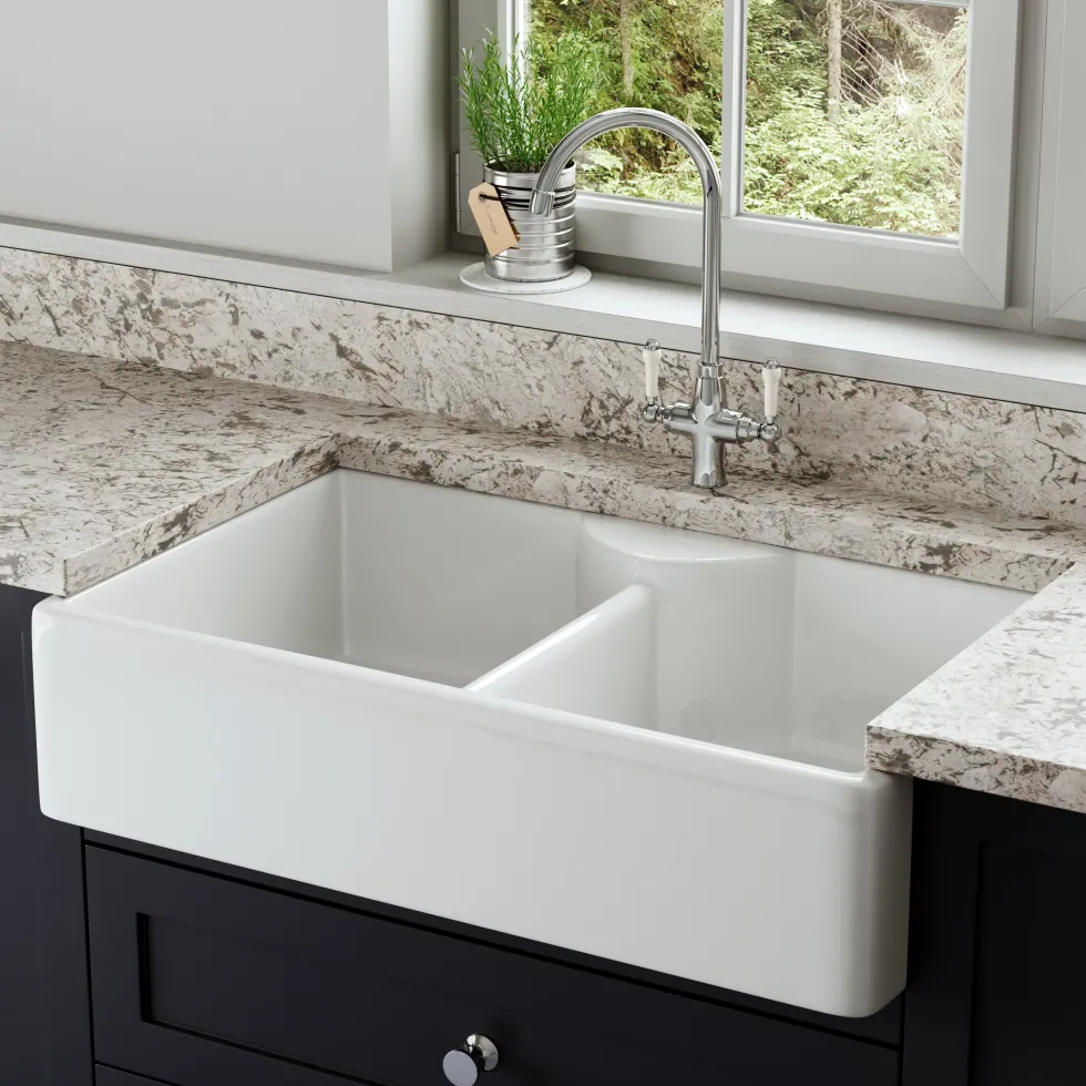 Butler & Rose Large Double Belfast / Butler Ceramic Fireclay Kitchen Sink - 895 x 550mm