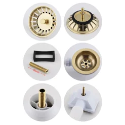 Butler & Rose 90mm Brushed Brass Basket Strainer Waste and Overflow Bundle for 1.5 & 2 Bowl Kitchen Sinks