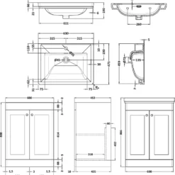 Butler & Rose Ophelia 600mm Floorstanding 2 Door Vanity Unit & Basin