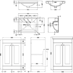 Butler & Rose Ophelia 500mm Floorstanding 2 Door Vanity Unit & Basin
