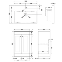 Butler & Rose Ophelia 500mm Floorstanding 2 Door Vanity Unit & Basin