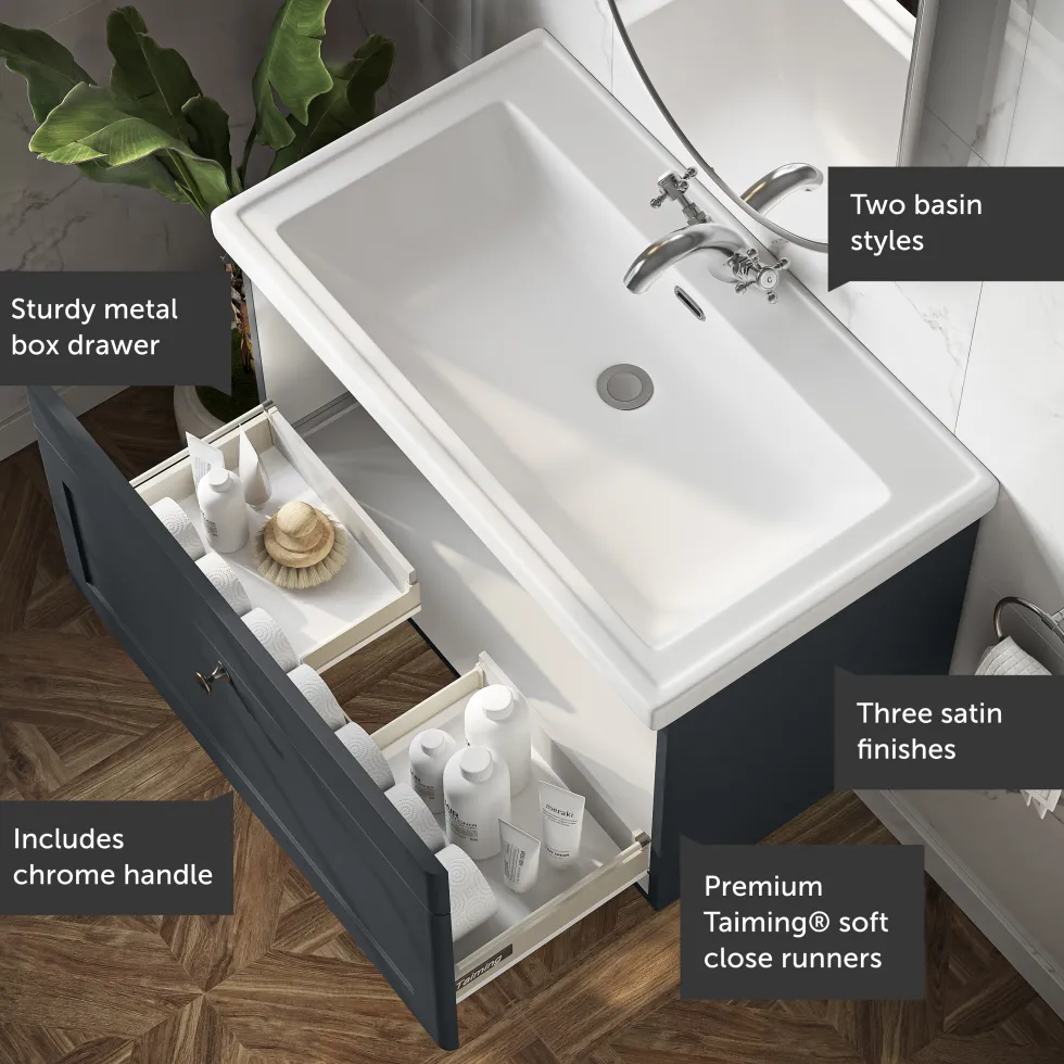 Butler & Rose Ophelia 800mm Wall Mounted 1 Drawer Vanity Unit & Basin