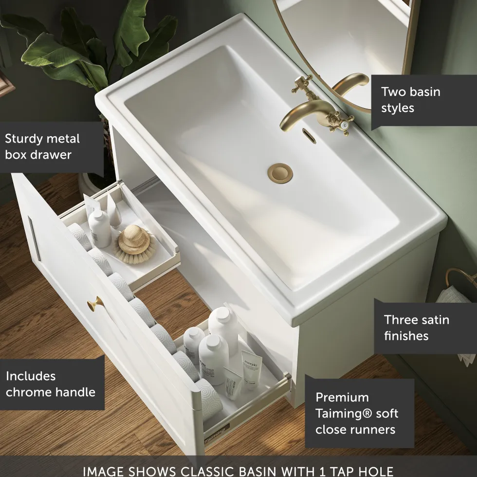 Butler & Rose Ophelia 800mm Wall Mounted 1 Drawer Vanity Unit & Basin