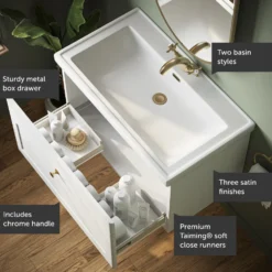 Butler & Rose Ophelia 800mm Wall Mounted 1 Drawer Vanity Unit & Basin