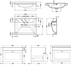 Butler & Rose Ophelia 600mm Wall Mounted 1 Drawer Vanity Unit & Basin
